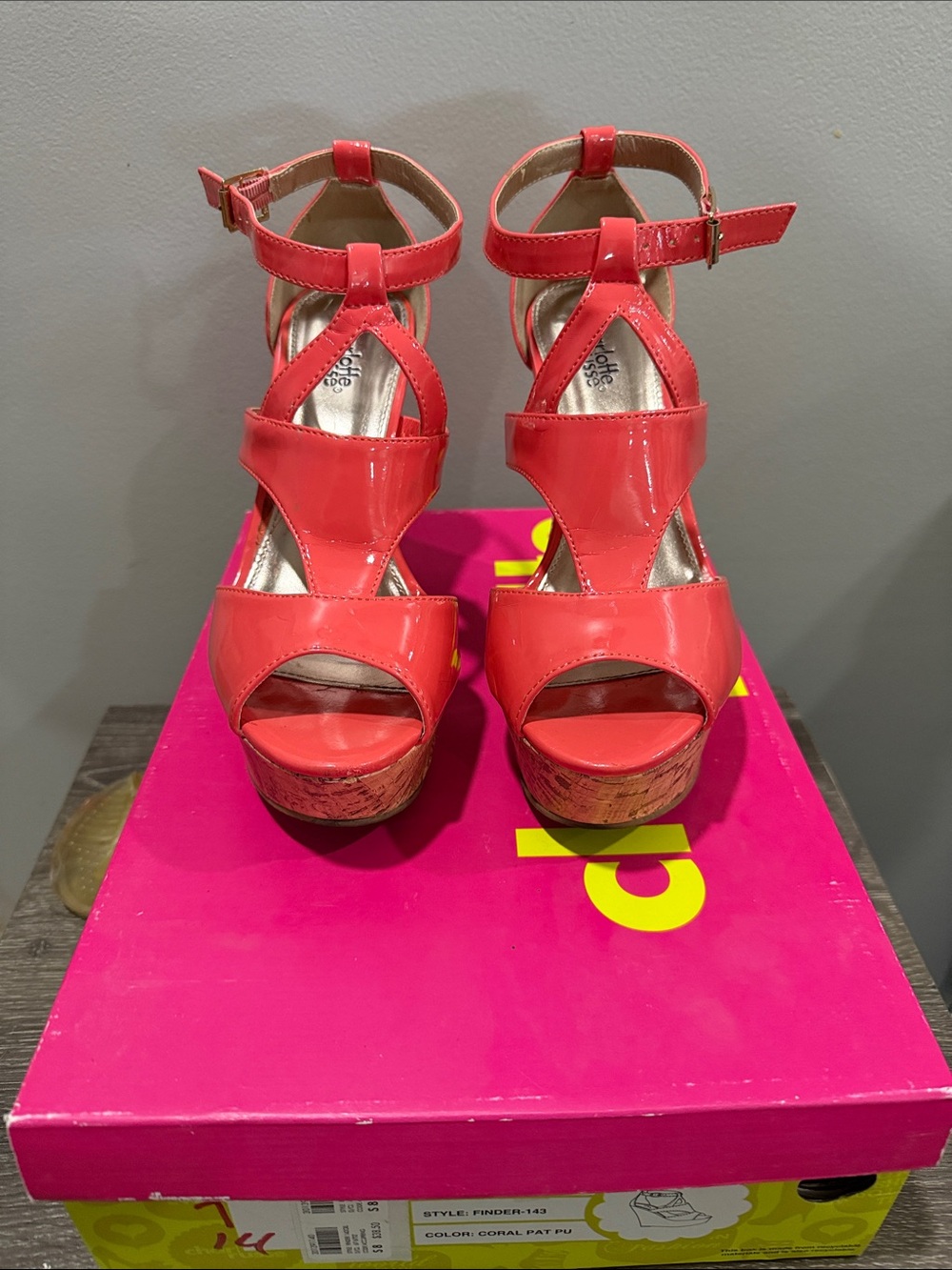 Charlotte Russe Coral Patent Cork Wedge Sandals